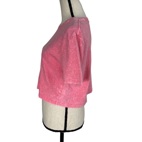 Aero JRS Small 80's Boxy Cropped Tee T-Shirt Top Short Sleeve Stretch Pink - Picture 4 of 6
